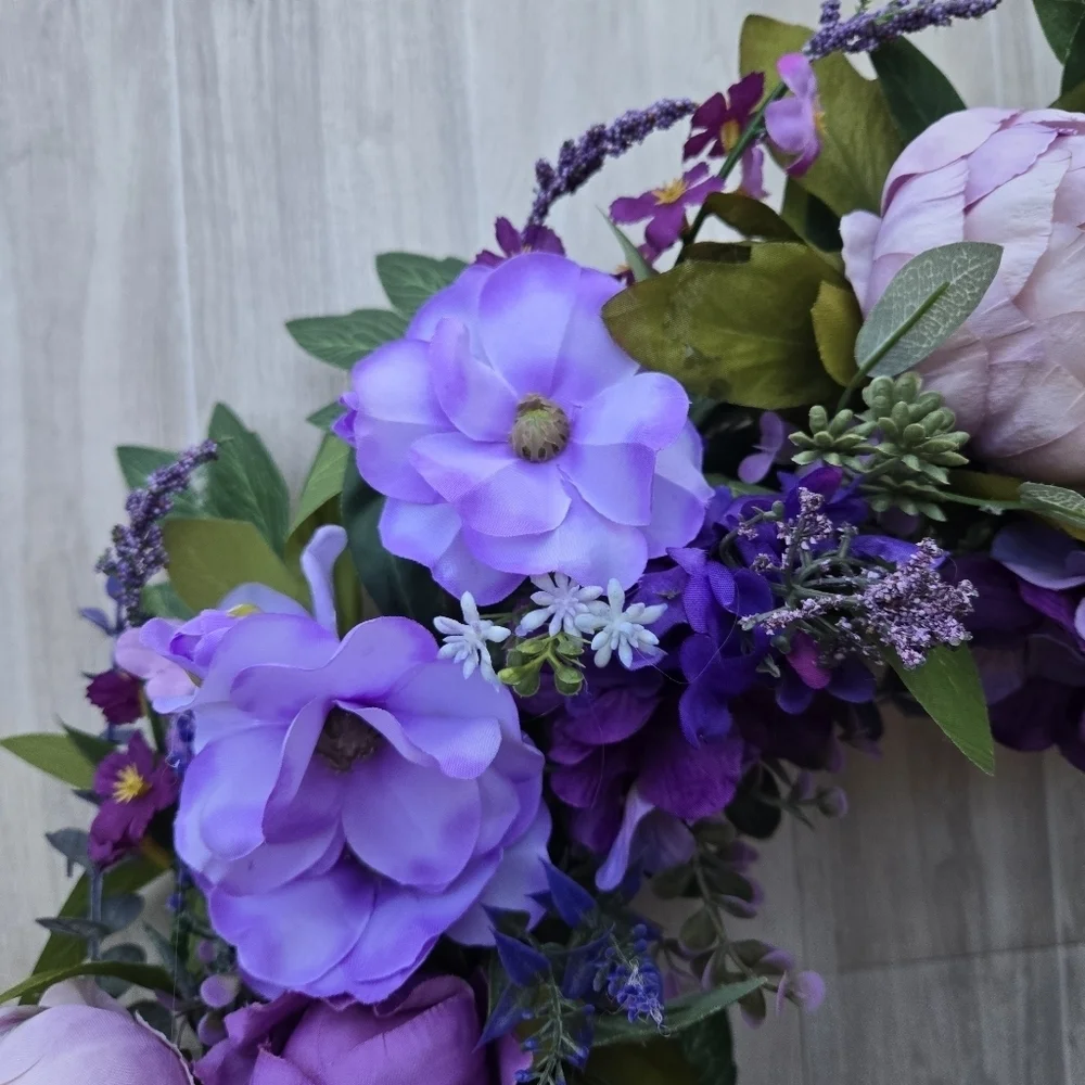 Handmade Purple Floral Wreath with Bow Summer/ Everyday Wreath